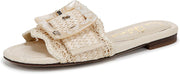 Sam Edelman Bambi Linen Buckle Detailed Open Toe Slip On Flat Wide Sandals