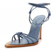 Schutz Abby Summer Jeans Knotted Upper Design Buckle Ankle Straps Heeled Sandals