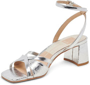 Dolce Vita Blakly Silver Distressed Leather Ankle Strap Open Toe Heeled Sandals