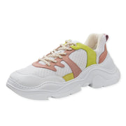 Schutz S20576 White Poppy Rose Lemon Leather Lace Up Low-Top Trainer Sneakers