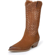 Sam Edelman Brenda Cuoio Stacked Heel Pointed Toe Woven Mid-Calf Western Boots