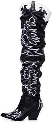 Cape Robbin Kelsey-21 BLACK WHITE ROCK STAR WESTERN POINTED OVER KNEE THIGH BOOT