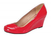Forever Doris-22 Low Wedge Classic Pumps Slip On Rounded Toe RED Patent Shoes