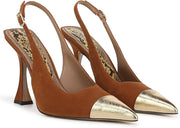Sam Edelman Odette Frontier Brown/Amber Gold Pointed Toe Slingback Stiletto Pumps