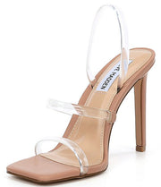 Steve Madden Gracey Nude Clear Vinyl Square Toe open Toe Stiletto Dress Sandals