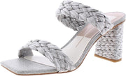 Dolce Vita Paily Light Grey Raffia Braided Straps Slip On Dress Heeled Sandals