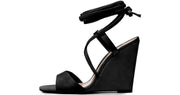 Schutz Fablo Black Single Sole Wedge Heel Tie-Around Ankle Open Toe Sandals