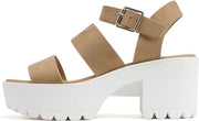 Soda Account Natural Suede Ankle Strap Round Open Toe Strappy Block Heel Sandals