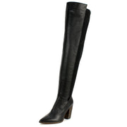 Vince Camuto Cottara Black Leather Fitted Pointed Over The knee Thigh High Boots