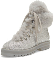 Jessica Simpson Norina Fashion Silver Rhinestone Lace Up Combat Ankle Booties