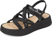 Dolce Vita Gatsby Black Leather Strappy Buckle Open Toe Wedge Heeled Sandals
