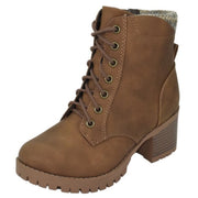 Soda Single Light Brown Lug Sole Chunky Heel Lace Up Platform Combat Ankle Boots
