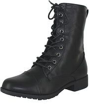 Forever Link Jalen-88 Black Round Toe Military Lace up Combat Boots