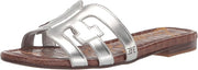 Sam Edelman Bay Soft Silver Rounded Open Toe Slip On Leather Strap Flat Sandals