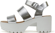 Soda Account Silver Metallic Ankle Strap Open Toe Strappy Block Heeled Sandals