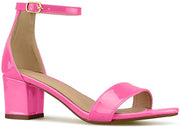 Bella Marie Jean-07 Neon Pink Patent Ankle Strap Open Toe Block Heel Sandal