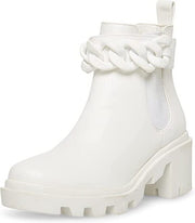Steve Madden Amulet Embellished Lug Sole Combat Ankle Booties White Chain