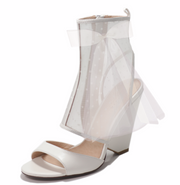 Cecelia New York AMELIA Peep Toe Shootie White Mesh Bridal Chic Sandal Pumps