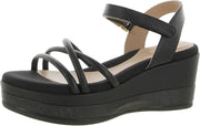 Cole Haan Grand Ambition Addison Black Leather Ankle Strap Wedge Heeled Sandals