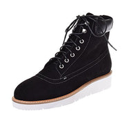 Shellys London Erin Black Suede Low Wedge Fashion Combat Lace Up Ankle Boots