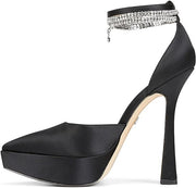 Sam Edelman Andie Black Satin Ankle Strap Pointed Toe Stiletto Heeled Sandals