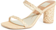 Dolce Vita Noles Lt Natural Raffia Slip On Square Open Toe Strappy Heeled Sandal