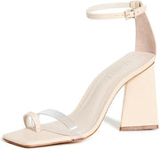 Schutz Avva Eggshell Clear Vamp Buckled Strap Open Toe Block Heeled Sandals