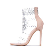 Cape Robbin Pepero Nude Embellished Clear Rhinestone Open Toe Bootie Sandals