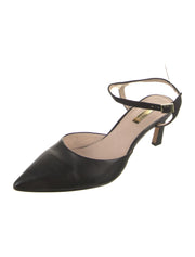 Louise Et Cie Esperance Black Leather Fashion Pointed Toe Ankle Strap Pump Shoes 6.5