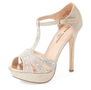 Lauren Lorraine Gale Nude Sparkle Dress Stiletto Open Toe Fashion Pumps Sandals