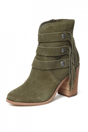 Yellow Box ox Upon Olive Green Suede Block Heel Fringe Ankle Booties