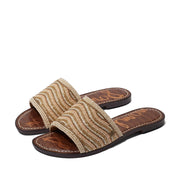 Sam Edelman Gallie Natural Multi Slip On Rounded Open Toe Flat Slides Sandals