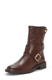 Louise et Cie Tandy Moto Round Toe Block Heel Boot BURNT Oak Brown Mid Calf