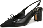 Sam Edelman Willette Black Leather Pointed Toe Slingback Block Heeled Pumps