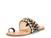 Jessica Simpson Women's Abira Raffia Shell Toe Loop Slides Flats Sandals BLACK