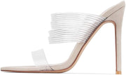 Cape Robbin Hess Pointed Open Toe Nude Clear High Heel Mule Pump Dress Sandals