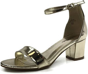 Bella Marie Women's Jean-08 Gold Ankle Strap Open Toe Block Heel Sandal