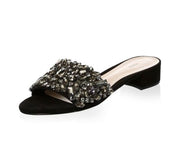 Schutz Black Slip On Low Heel Open Toe Crystal Embellished Vamp Slides Sandals