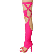 Cape Robbin Gealia Pink Stiletto Heel Pointed Toe Thigh High Gladiator Sandals