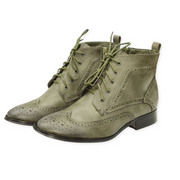 Wanted Shoes Nonna Olive Fashion Vegan Leather Lace Up Low Heel Wingtip Booties
