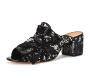 Schutz Manon Black Preto Silver Sequin Knotted Bow Low Block Heel Slide Mules