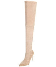 Pour La Victoire Cassie Sandstone Thigh Skin Tight Suede Pointy Stiletto Boots