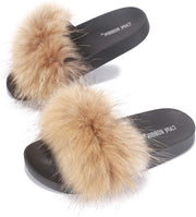 Cape Robbin Flurry Footbed Pool Slide Fluffy Slippers Tan Slip On Mules Slides