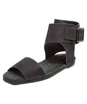 Saint & Libertine Marbella Black Nubuck Leather Flat Ankle Cuff Jute Sandal