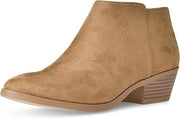 Soda Mug Natural Faux Suede Low Chunky Block Stacked Heel Western Ankle Booties