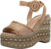 Sam Edelman Amber Buff Tan Ankle Strap Open Toe Raffia Wedges Heeled Sandals