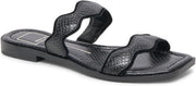 Dolce Vita Ilva Onyx Embossed Leather Slip On Open Toe Slides Flats Sandals