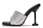 Cape Robbin Haig Womens Sandals Mule Open Toe Spool Heel Rhinestone Slip On Pump
