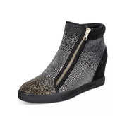 I.N.C Dollie Black Multi Fashion Rounded Toe Rhinestone Wedge Heel Ankle Boots 7.5