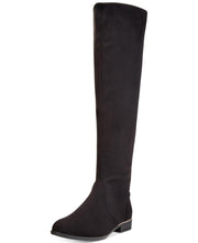 Wanted Flatland Black Suede Over Knee Cuff Fitted Stretch Slouchy Flat Boots
